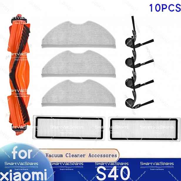 TEMU Sada 10 ks - Kompatibilní s příslušenstvím pro robotický vysavač Xiaomi S40: Hlavní kartáč, Boční kartáče, HEPA filtr, Hadřík na vytírání