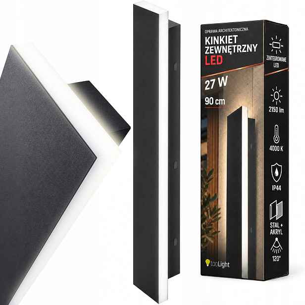 Venkovní Nástěnné Svítidlo 90 CM Led 27 W Černá Zahradní Fasádní Lampa 2150 LM