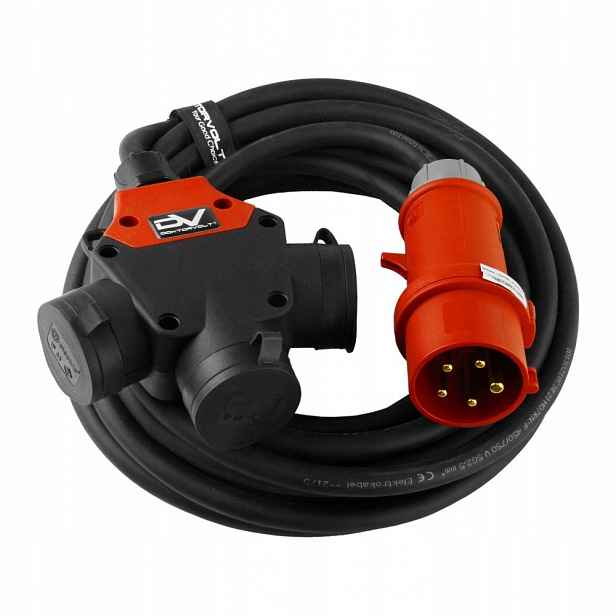 Prodlužovací Kabel třícestný 25 m 5x1,5 mm² adaptér 16A/5P na 3x230V Schuko