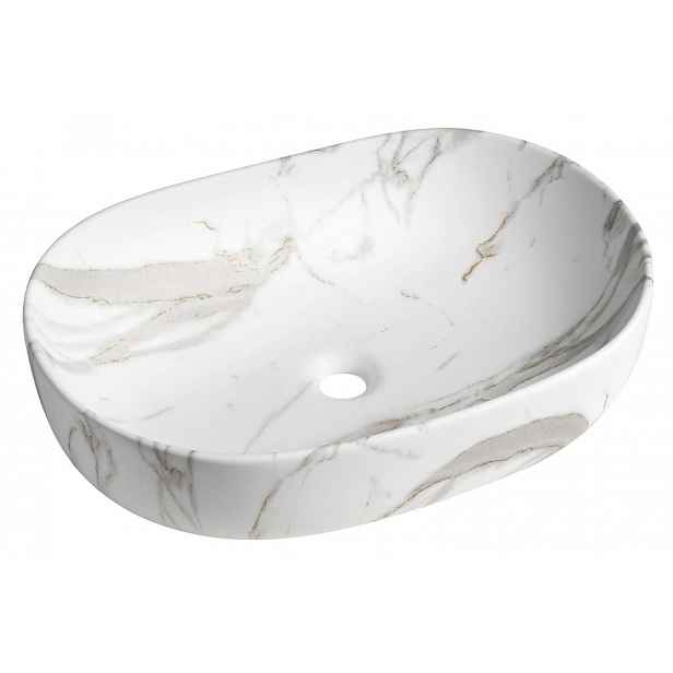 Sapho - Umyvadlo na desku Caleo, 60x42 cm, bez přepadu, bez otvoru pro baterii, bianco carrara CA590BC