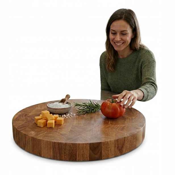 Dřevěná krájecí deska na servírování, kulatá, průměr 35 cm