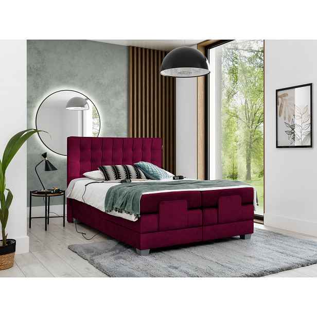Elektrická polohovací postel 180x200 ZONA - vínová + topper ZDARMA