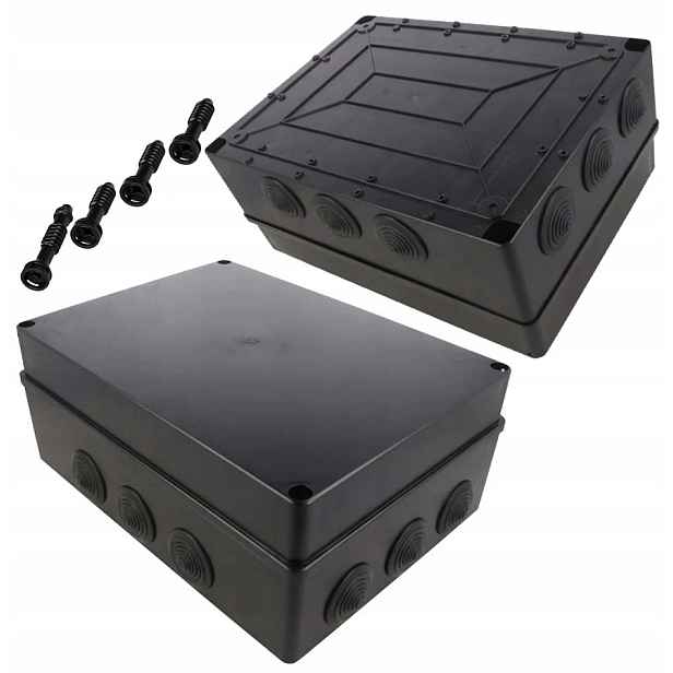 Hermetická Elektroinstalační Krabice Na Stěnu s tlumiči 300x220x120 IP65 Černá Uv Pawbol