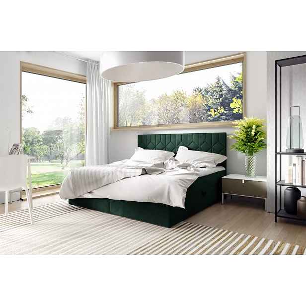 Postel boxspring s prošívaným čelem ISAR - 200x220, zelená + topper ZDARMA
