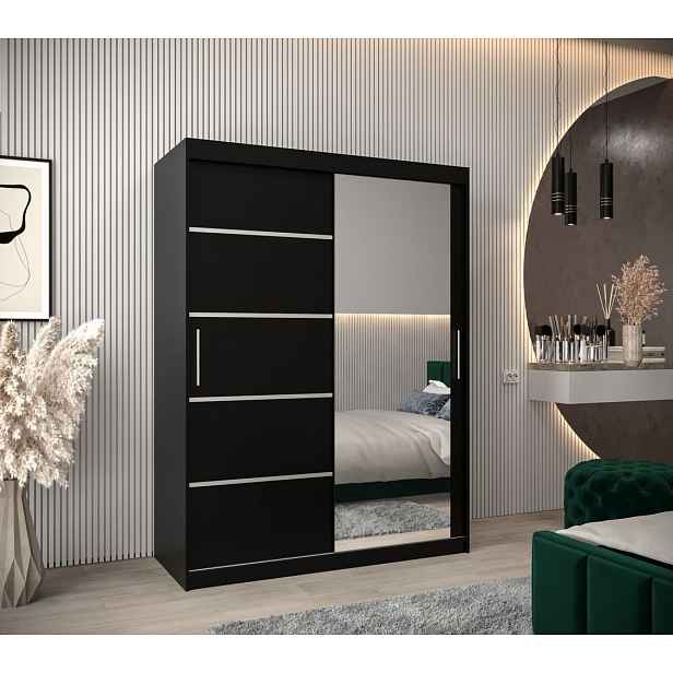 Šatní zrcadlová skříň ADELA - 150 cm, černá