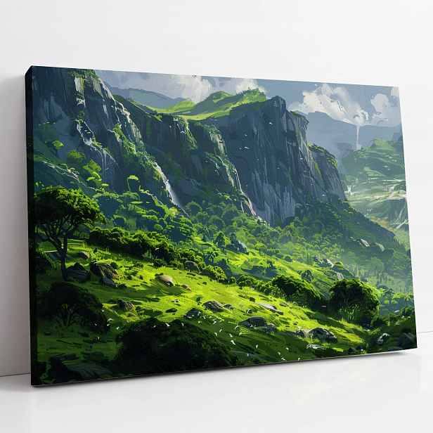 Obraz na plátně Zelené údolí mezi horami, krajina do pokoje nebo obýváku 80x60
