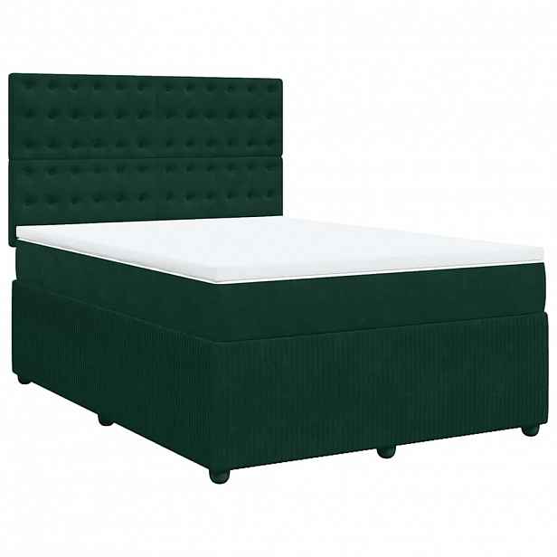 vidaXL Box spring postel s matrací tmavě zelená 140x200 cm samet