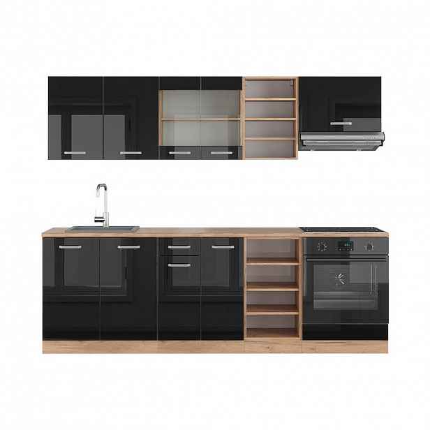 Vicco KUCHYŇSKÝ KOUT R-Line Černý/zlatý dub s vysokým leskem 240 cm , PD Dub