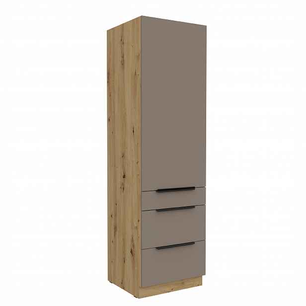 Vysoká potravinová skříňka Aria 60 DKS-210 3S 1F - Premium Box Barva korpusu: Dub artisan, Barva dvířek: TA - Sandgrau AFM