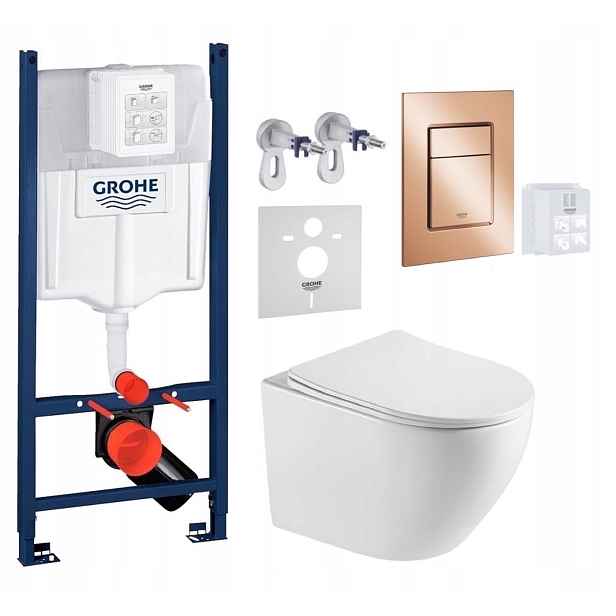 Wc stojan Grohe Rapid s mísou Blatna Tornado a tlačítkem měď lesk