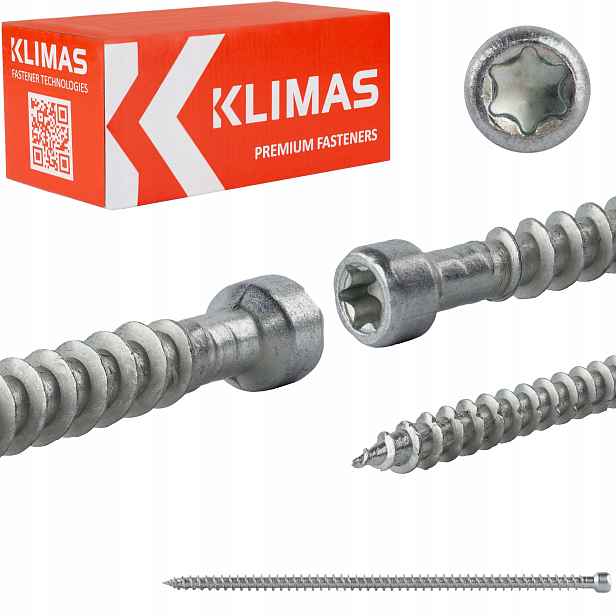 Tesařské vruty 8x220 mm 50 ks torx plný válcový závit Klimas Wkfc