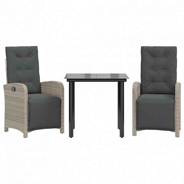vidaXL 3dílný bistro set s poduškami světle šedý polyratan