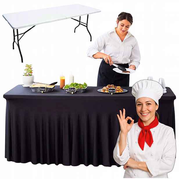 Obal na banketový stůl cateringový Černý 180x76 cm Skirting volán