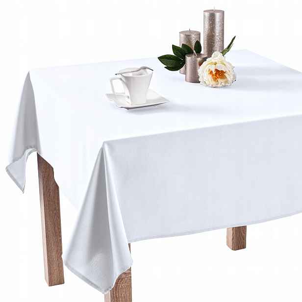 Polyesterový šitý ubrus O1 Emma Bílý 140 x 280 cm
