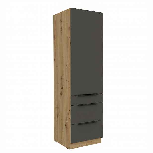 Vysoká potravinová skříňka Aria 60 DKS-210 3S 1F - Premium Box Barva korpusu: Dub artisan, Barva dvířek: GR - Graphite AFM