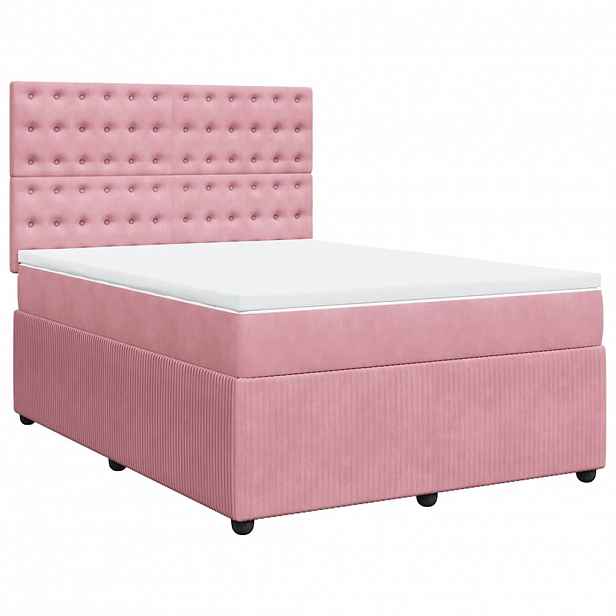 vidaXL Box spring postel s matrací růžová 140x200 cm samet
