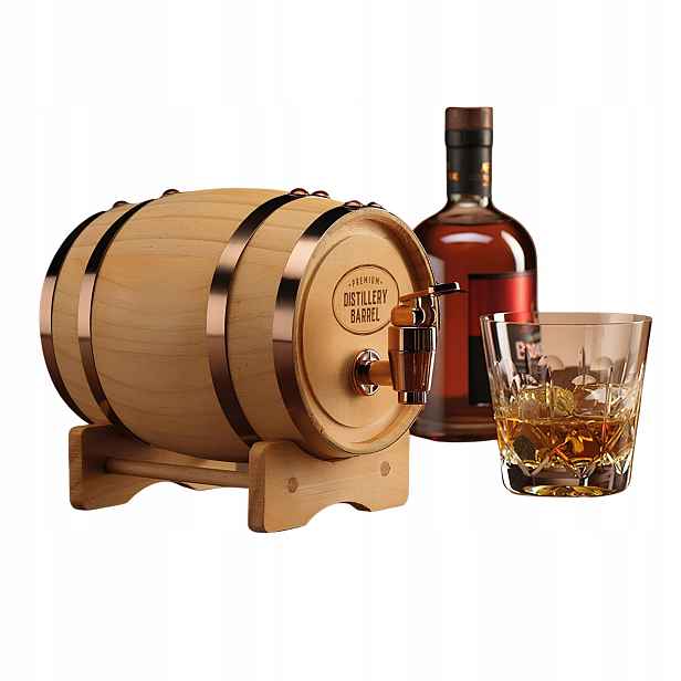 Karafa na whisky Dřevěný sud 0.8 l s kohoutkem na alkohol pro tatínka