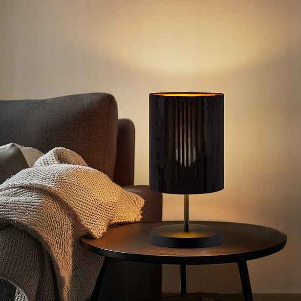 Stolní lampa ve skandinávském stylu Cylindrická lampa z kordu černá 40 cm