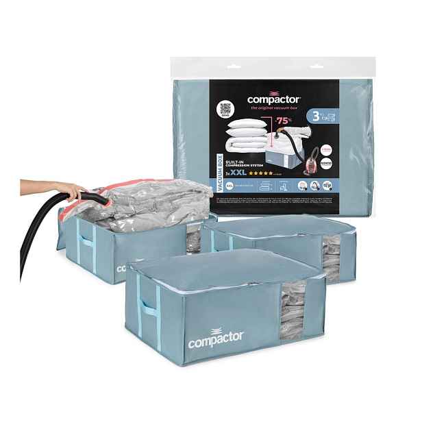 Vakuové plastové úložné boxy na oblečení v sadě 3 ks 65x45x27 cm Blue Edition – Compactor