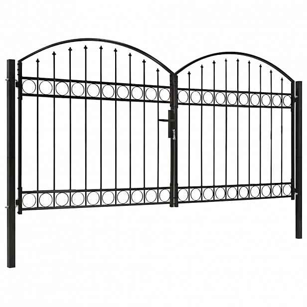 vidaXL Plotová brána ASSEN dvoukřídlé dveře s klenutým vrškem ocelová 300 x 125 cm