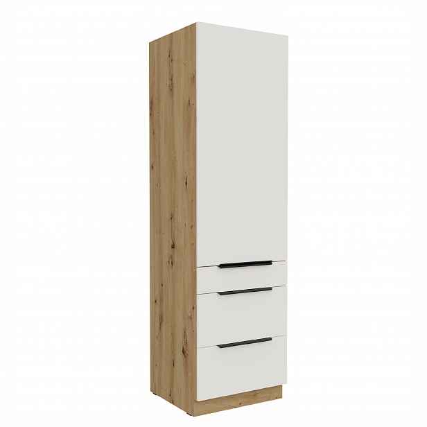 Vysoká potravinová skříňka Aria 60 DKS-210 3S 1F - Premium Box Barva korpusu: Dub artisan, Barva dvířek: WH - Crystal white AFM