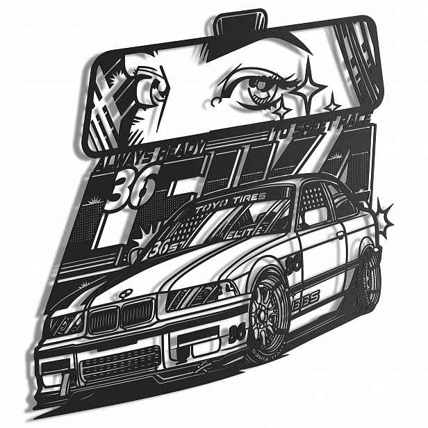 Dřevěný 3D obraz Bmw E36 Street Setup Nástěnná Dekorace Dárek XXL