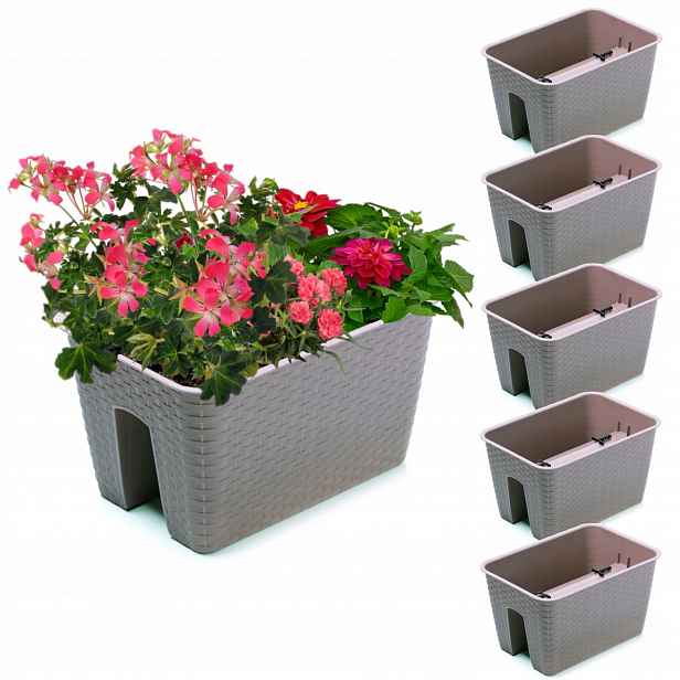 5 x Krabička Květináč 27,2 cm x 39,6 cm Rattan Mokka 13 L zábradlí
