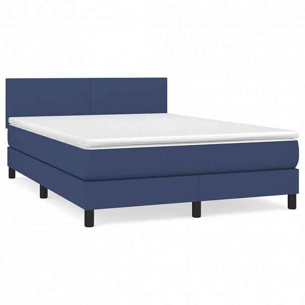 vidaXL Box spring postel s matrací modrá 140x190 cm textil