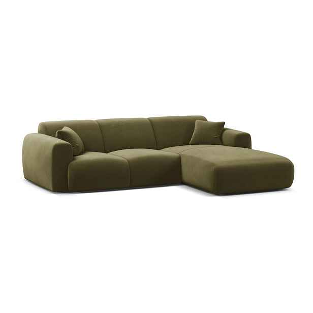 Khaki sametová rohová pohovka (pravý roh/s lenoškou) Molino – Micadoni