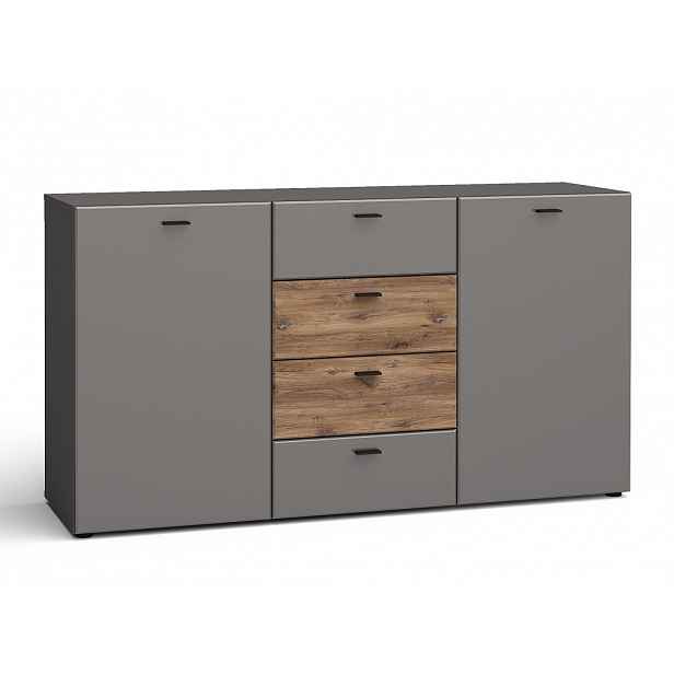 Komoda LUCENCE, grafit mat/dub flagstaff