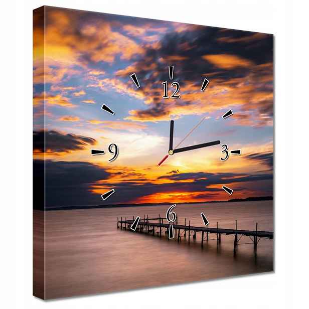 Nástěnné hodiny 40x40 Západ, jezero, most