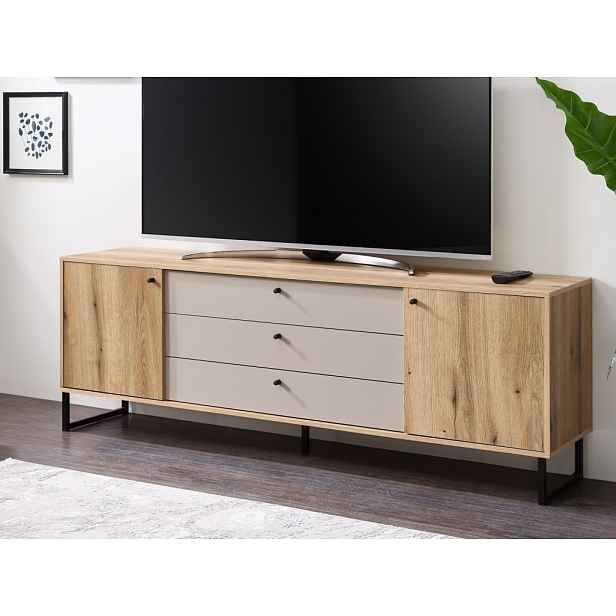 Široká TV skříňka Cube, dub evoke/pískově šedá