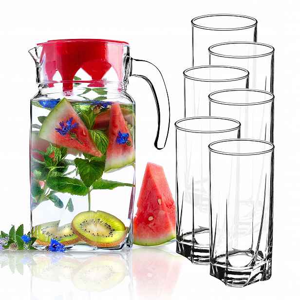 Skleněná Konvice Karafa Na Nápoje 1,7L Sklenice 6x 380ml Na Nápoje Šťávy
