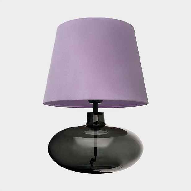 Stolní lampa Sawa Velvet New, fialková velurová barva, kouřová základna sklo