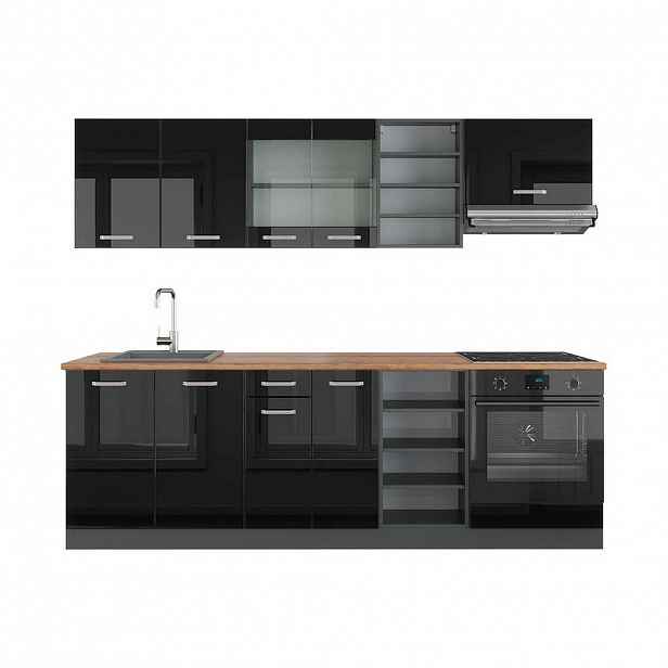 Vicco KUCHYŇSKÝ KOUT R-Line Vysoce lesklá černá/antracitová 240 cm , PD Dub