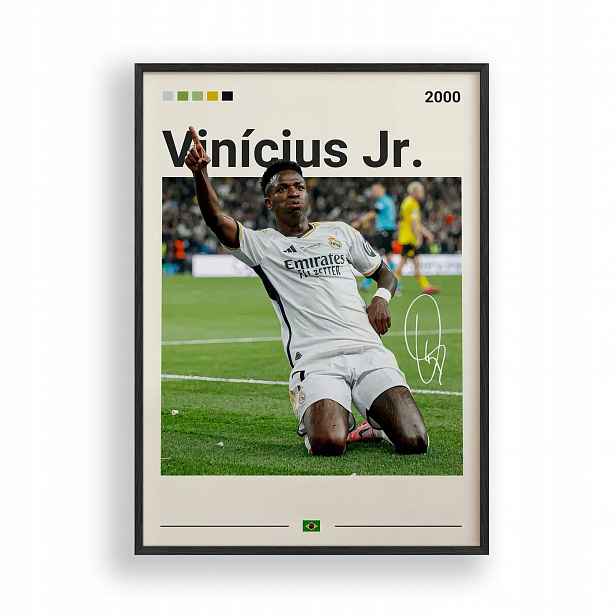 Plakát Vinicius Jr Real Madrid A3 Rámeček Dřevěný Černý 30x42 cm