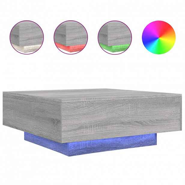 vidaXL Konferenční stolek s LED osvětlením šedý sonoma 80 x 80 x 31 cm