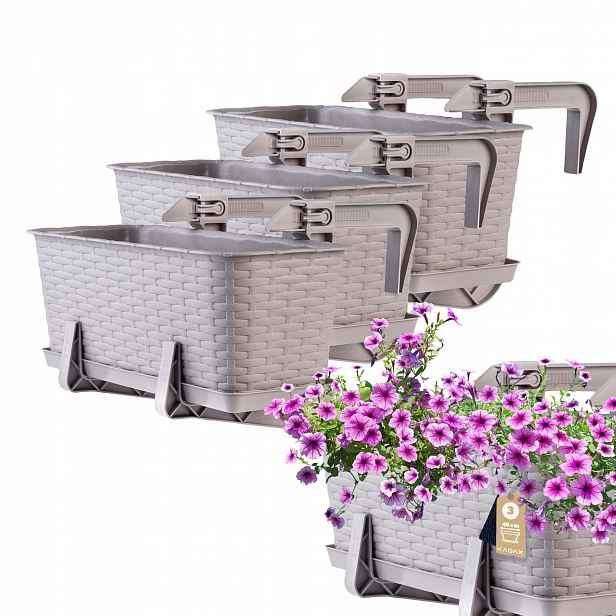 3x Balkonový Truhlík Květináč 40 cm Držáky
