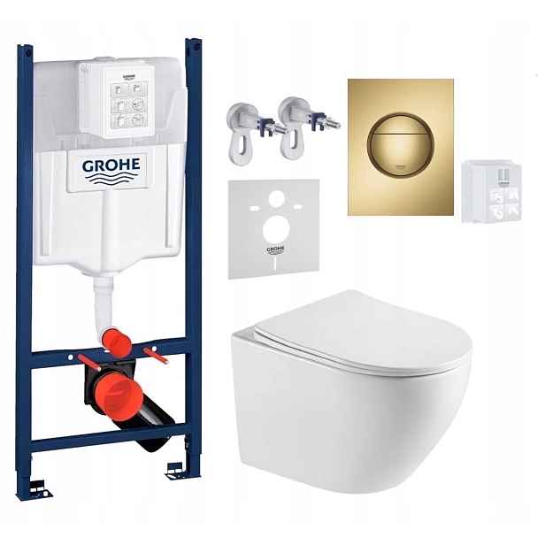 Grohe podomítková nádržka s kartáčovaným zlatým tlačítkem a Wc mísou Imprese