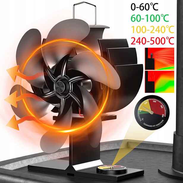 Termoelektrický Krbový Ventilátor Napájený Teplem, Tichý Ventilátor, Černý