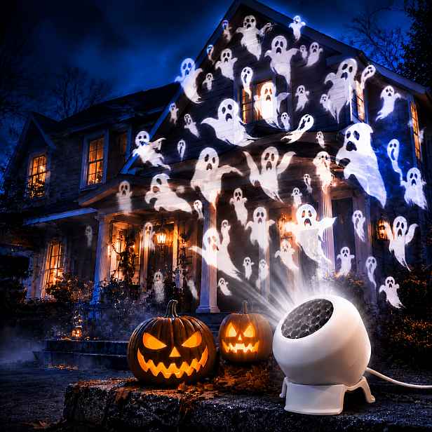 TEMU Dynamická LED projekční lampa, Halloweenská dekorativní projekční noční světlo do interiéru, napájená přes USB, nastavitelný úhel, vhodná pro