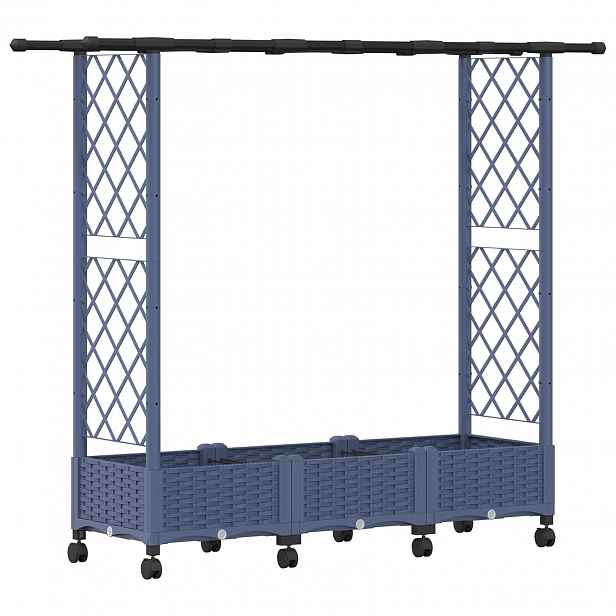 vidaXL Vyvýšený záhon s treláží a střechou Šedá 164 x 40 x 127 cm PP