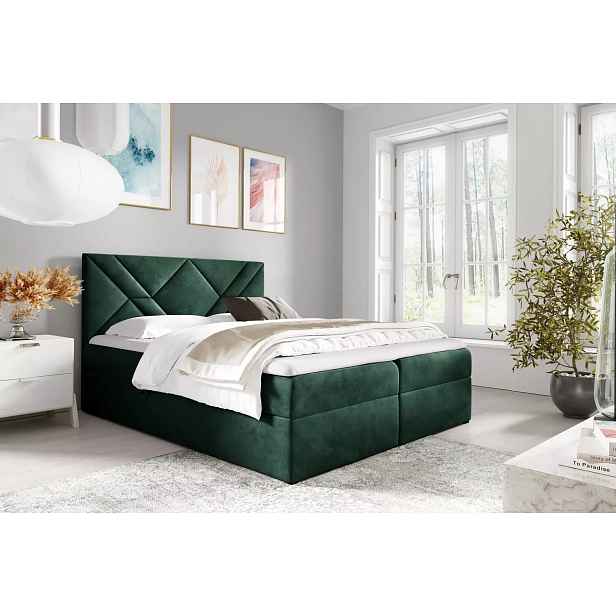 Boxspringová postel ASKOT - 120x220, zelená + topper ZDARMA