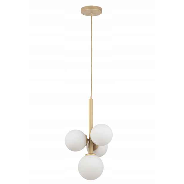 Dekorativní závěsná lampa zlatá, moderní skleněné bílé koule, 4 body Sigma