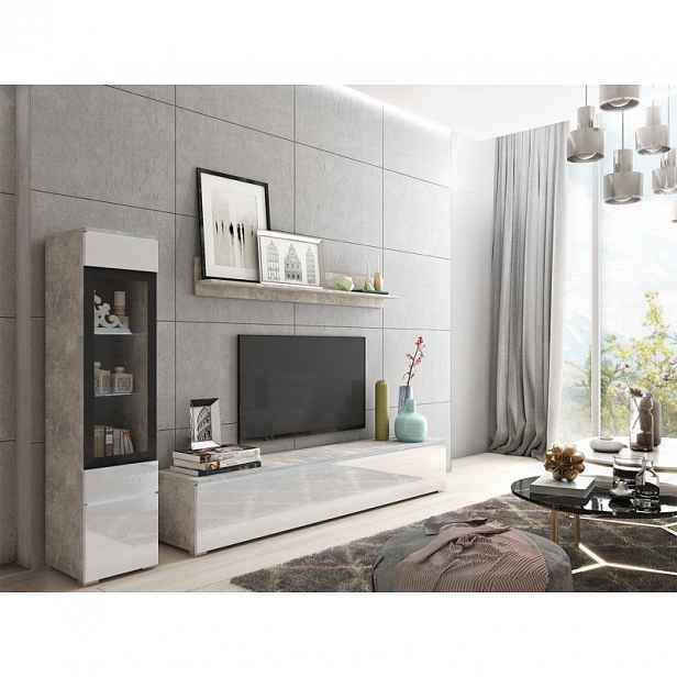 Obývací stěna s LED osvětlením WANDA 1 - bílá / beton