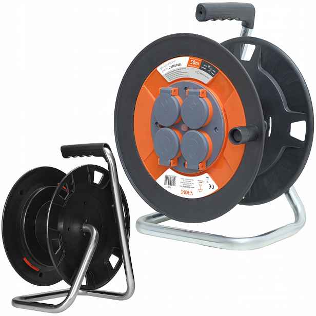 Odolný bubnový navíječ IP44 4x2P+Z 16A 230V, H05VV-F 3x1,5 mm2, 50 m