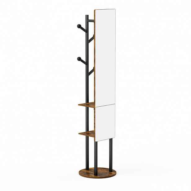Redom ŠATNÍ stojan se zrcadlem 135/30 cm otočný o 360° z dřevotřísky a oceli, Černá/Hnědá