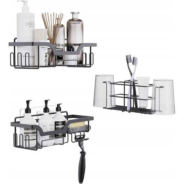 Sprchové Police Bez Vrtání Koupelnový Organizér Držák Sada 3 Ks
