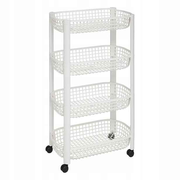Pojízdný Regál Bílý Plastový Košík 46,5x25,5x79 CM Max 12 kg