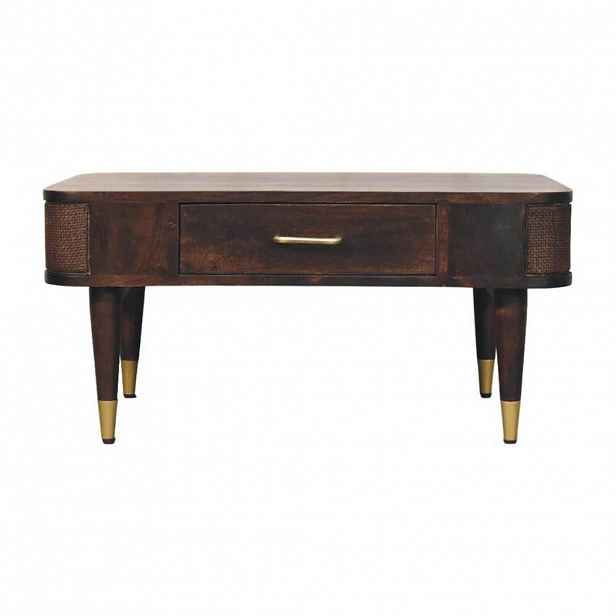 Artisan Furniture NOČNÍ STOLEK s povrchovou úpravou zlatý teak, deska stolu z mramoru, 1 zásuvka, 1 otevřená police, hnědý